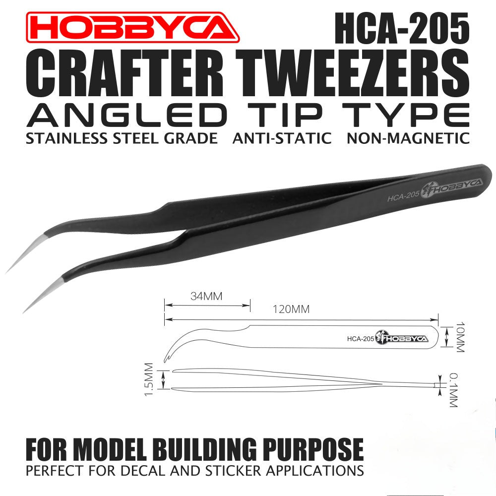 HOBBYCA HCA-205 CRAFTER TWEEZERS ANGLED TIP TYPE PLASTIC MODEL DECAL STICKER TECHVRON Toys & Games Hobby Singapore